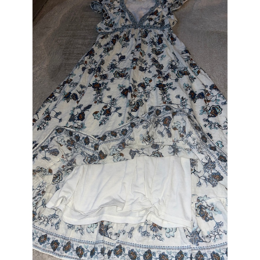 Max Studio London Floral Maxi Dress White Blue V-Neck Flutter Sleeve Small - Picture 6 of 6